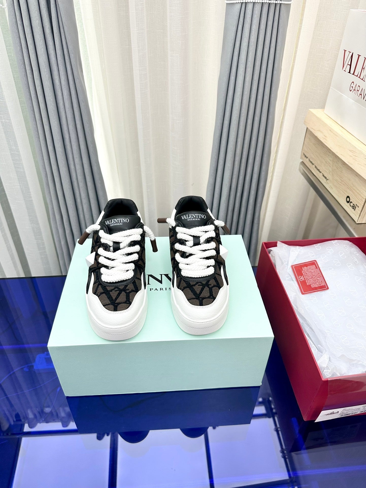 One Stud Xl Low-Top Sneaker Brown Black White Nappa Leather And Toile Iconographe Fabric