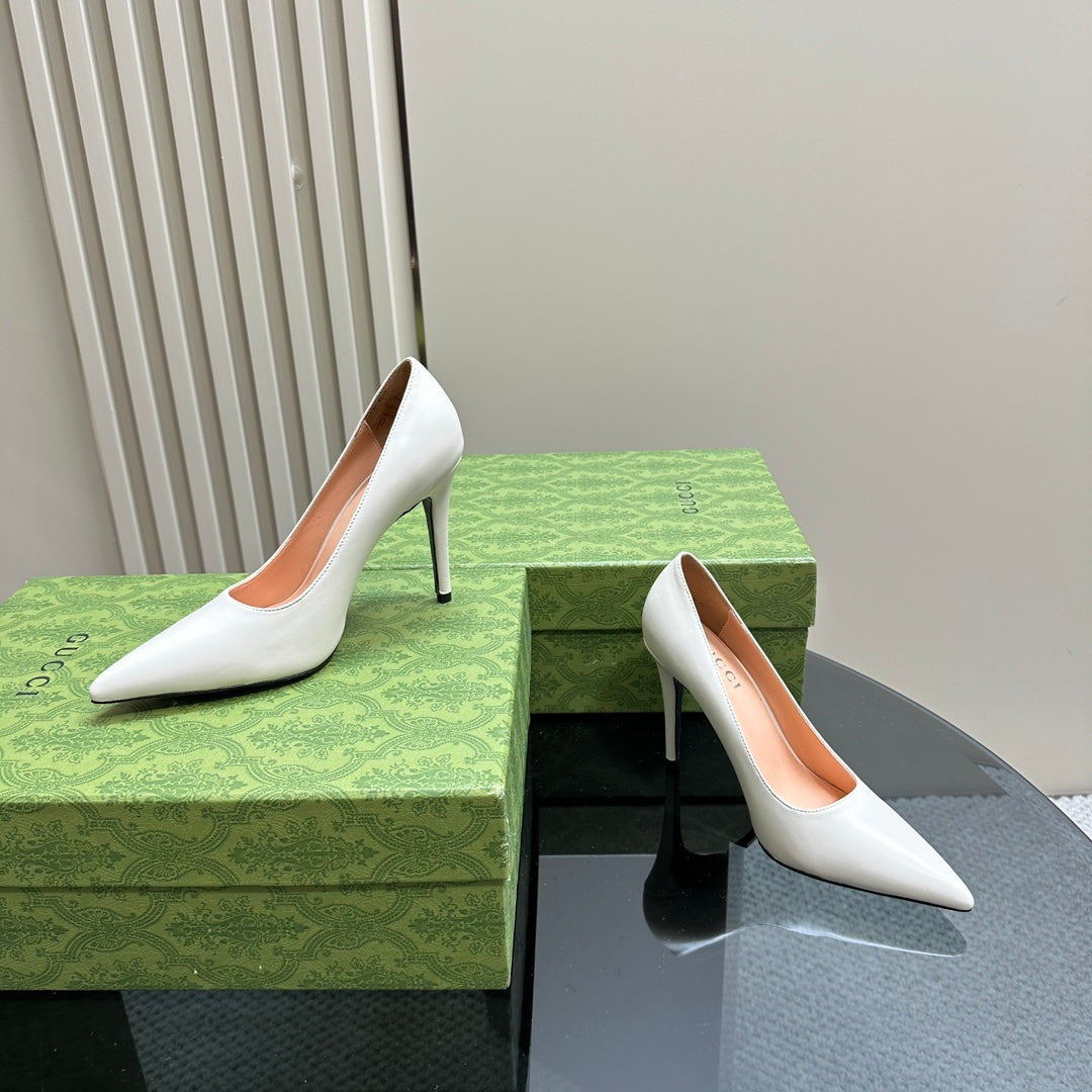 GG 105 BASIC HIGH HEEL WHITE LAMBSKIN