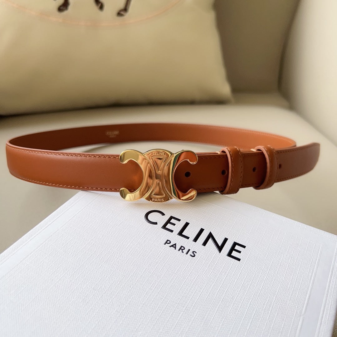 Medium Triomphe Belt 25mm Tan Calfskin Ghw