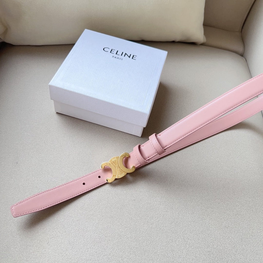 CL MEDIUM 25 MM TRIOMPHE BELT IN PEACHY PINK LEATHER GOLD HARDWARE