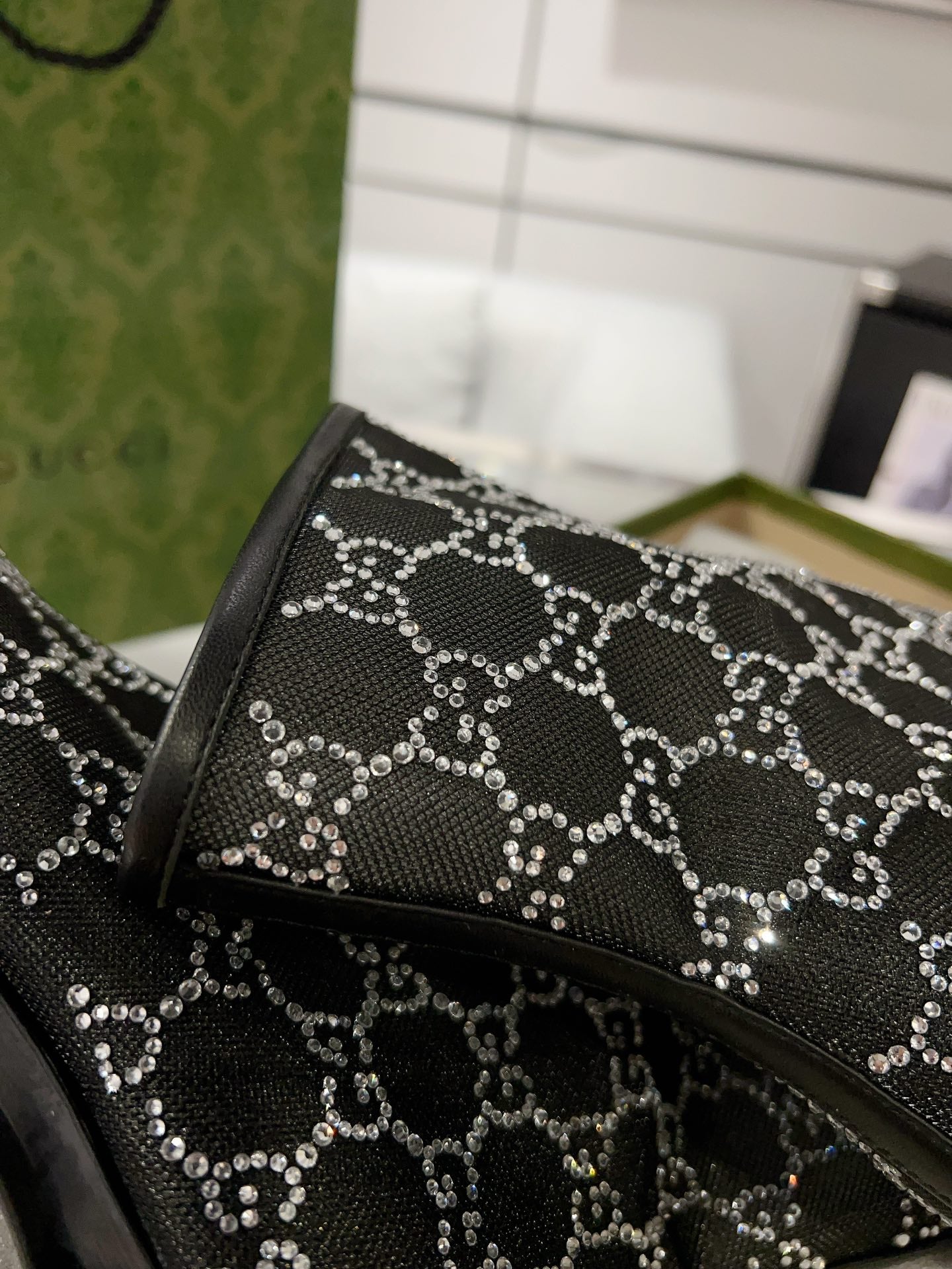 ANKLE BOOTS IN BLACK MESH AND SHEEPSKIN WITH GG CRYSTALS