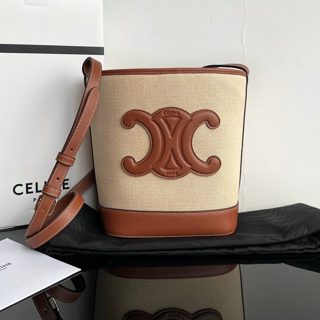 BUCKET CUIR TRIOMPHE 24 BEIGE BROWN CALFSKIN
