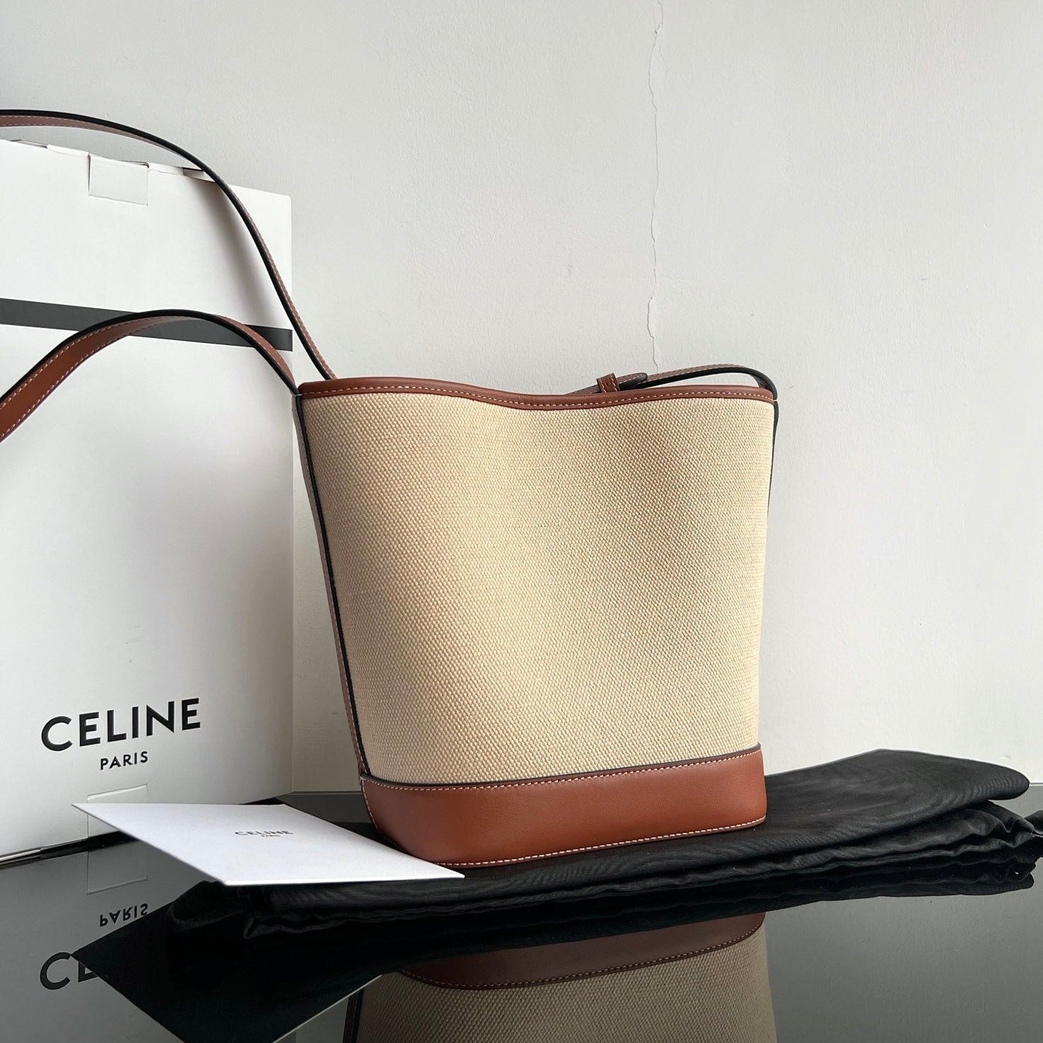 BUCKET CUIR TRIOMPHE 24 BEIGE BROWN CALFSKIN