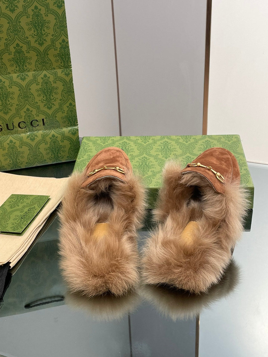 HORSEBIT MULE IN BRONZE BROWN SUEDE AND LAMB WOOL LINING