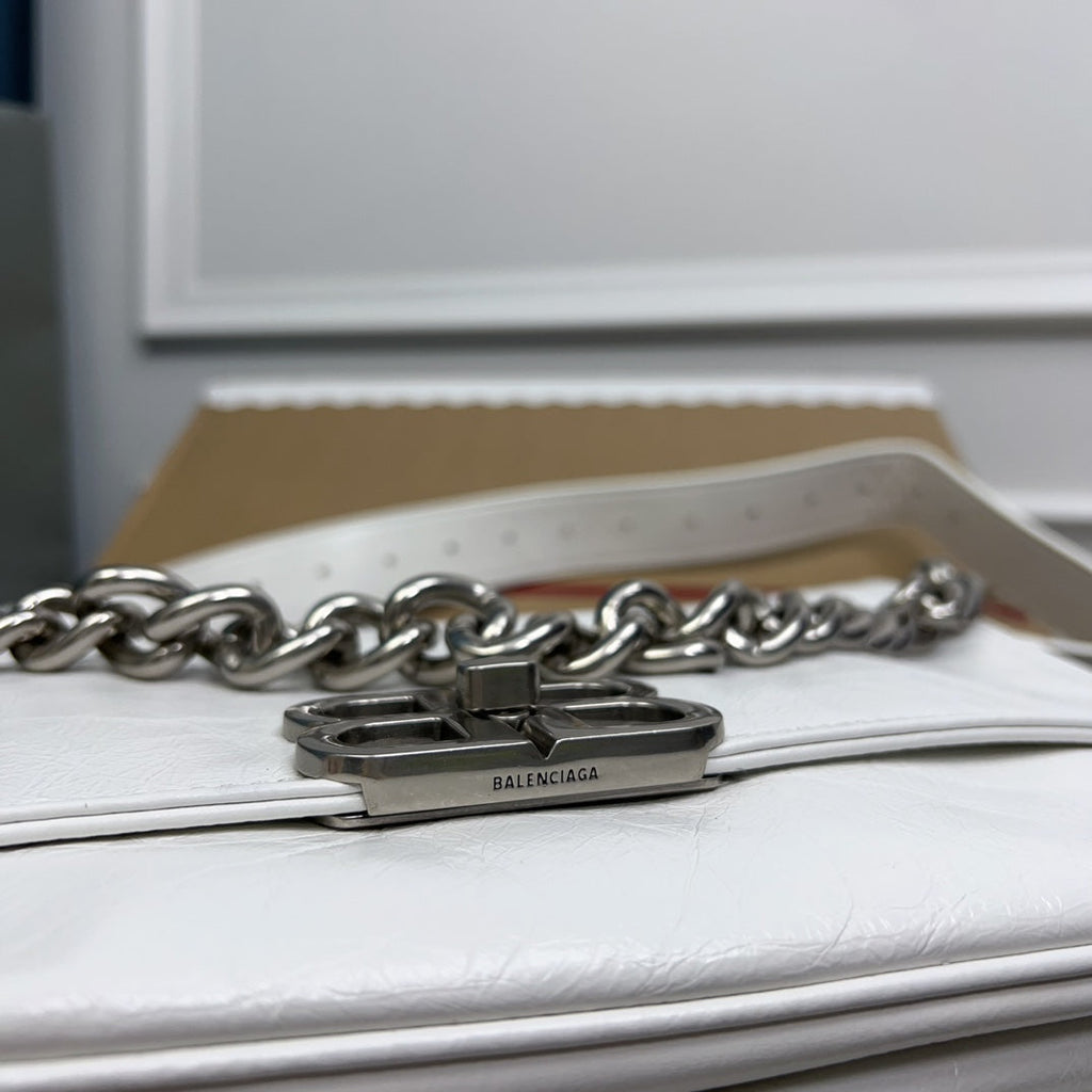 BB SOFT FLAP BAG 36 IN WHITE PEACH CALFSKIN SILVER HARDWARE