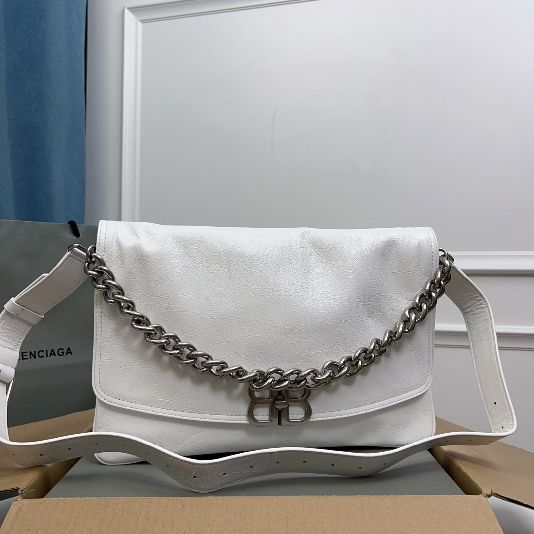 BB SOFT FLAP BAG 36 IN WHITE PEACH CALFSKIN SILVER HARDWARE