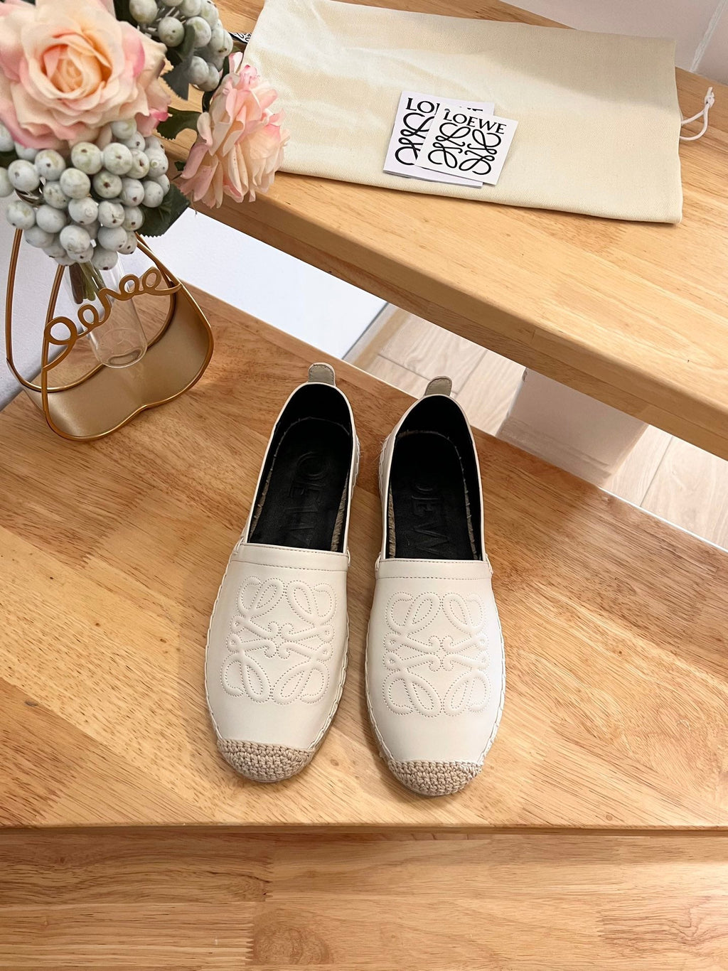 Loew Anagram Espadrille Ivory Black Leather