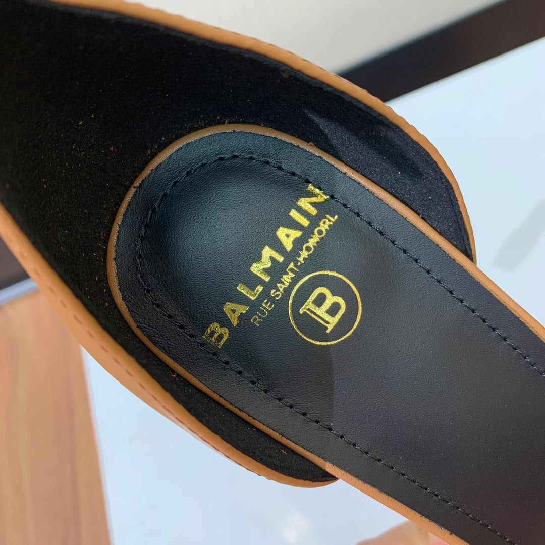 BALMAIN 25S SQUARE STRAP HIGH HEELS 100MM IN CARAMEL CALFSKIN