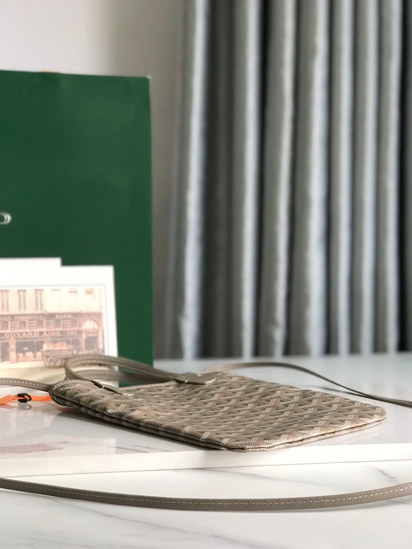 POITIERS CLAIRE-VOIE BAG 24 IN GREY MIX GREEN GOYARDINE CANVAS AND CALFSKIN