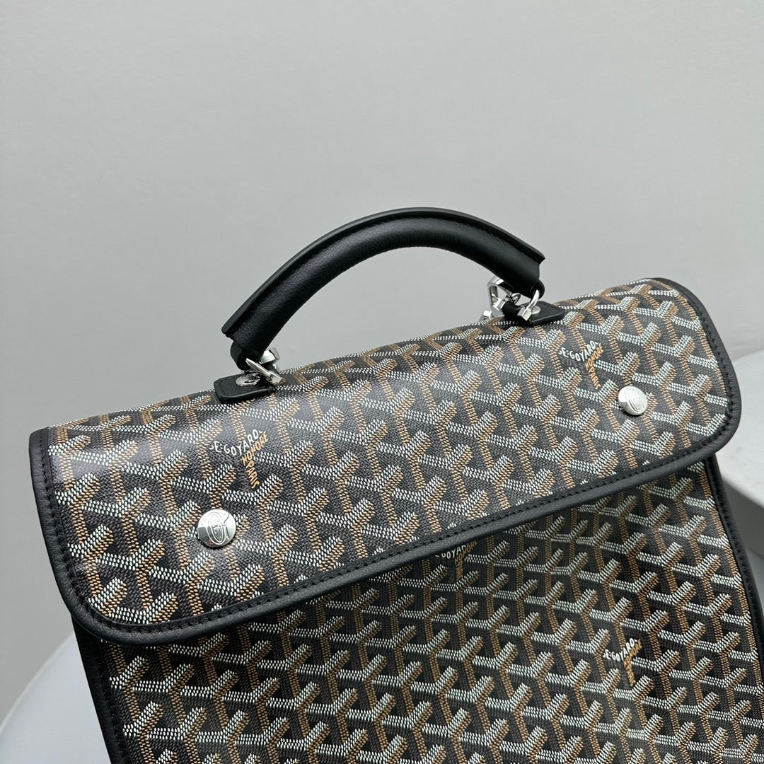 LEGER BACKPACK 37 IN BLACK GOYARDINE CANVAS WITH CALFSKIN TRIM