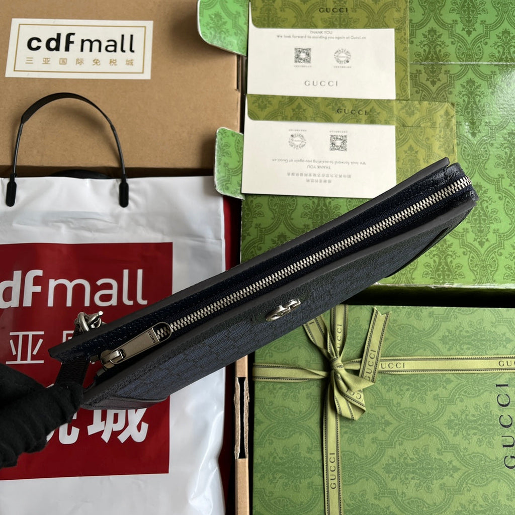 OPHIDIA POUCH 26 IN DARK BLUE MONOGRAM CANVAS AND BLACK LAMBSKIN TRIM