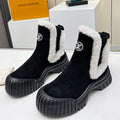 LV RUBY FLAT ANKLE BOOT IN BLACK SUEDE CALF LEATHER AND WHITE SHEARLING