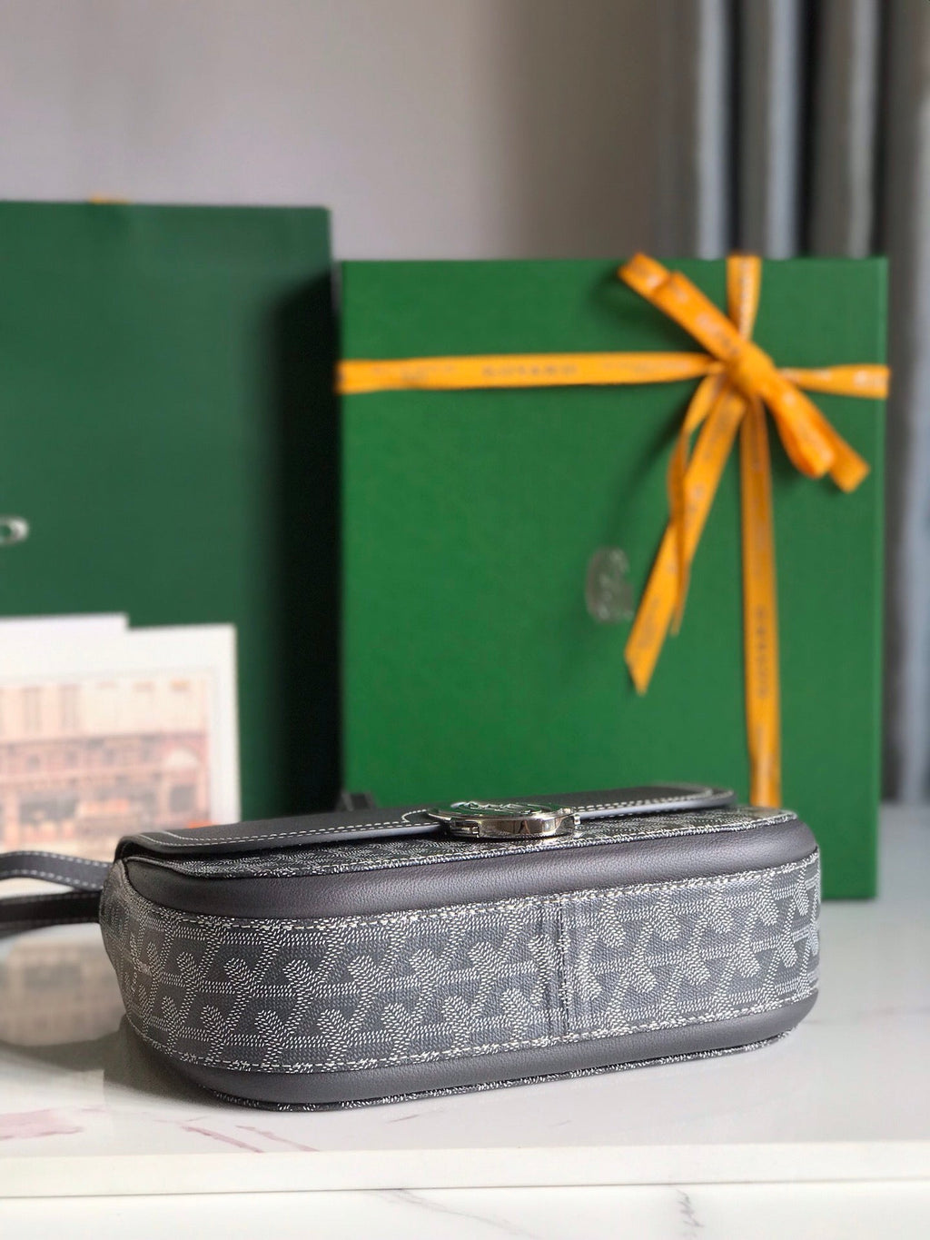 233 BAG 25 IN GRAY CALFKIN AND GOYARDINE CANVAS