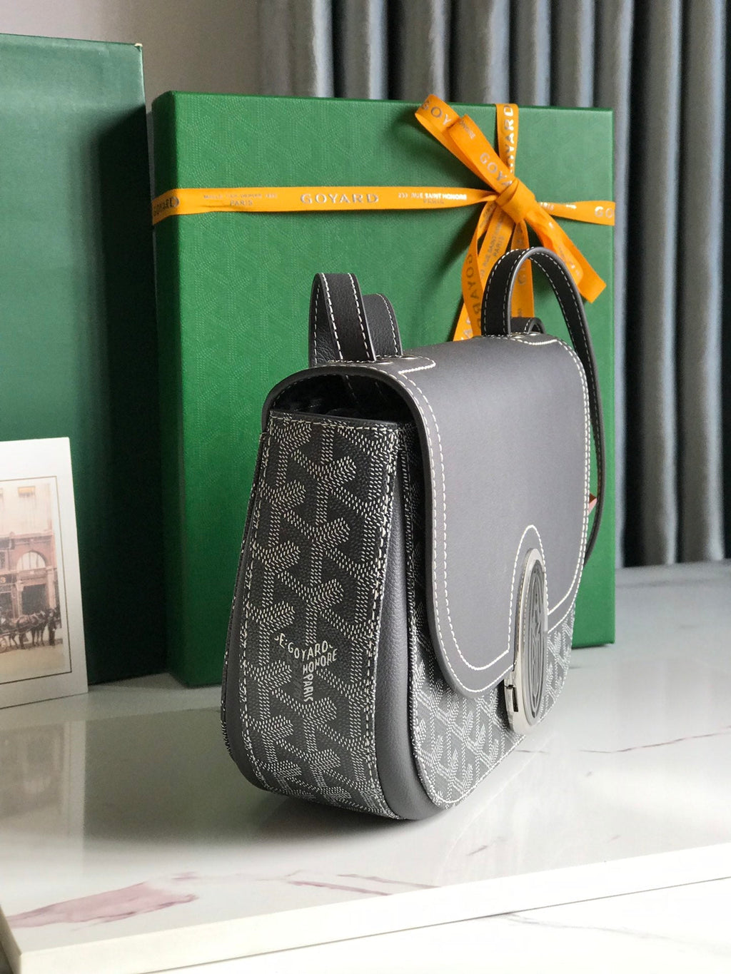 233 BAG 25 IN GRAY CALFKIN AND GOYARDINE CANVAS