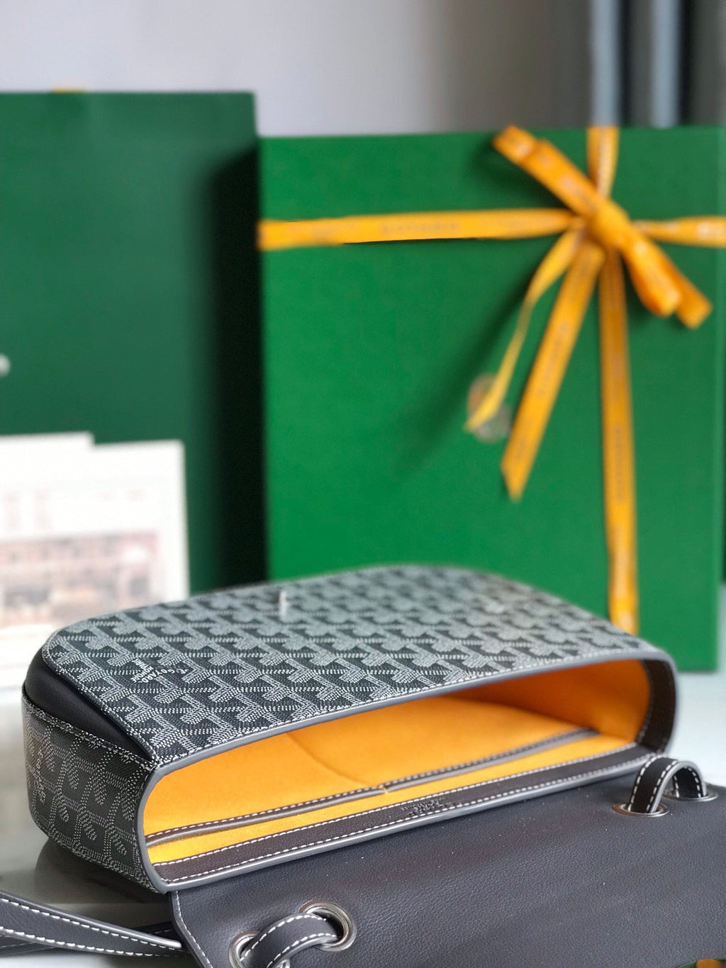 233 BAG 25 IN GRAY CALFKIN AND GOYARDINE CANVAS