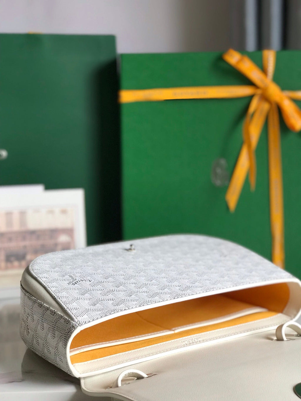 233 BAG 25 IN WHITE CALFKIN AND GOYARDINE CANVAS