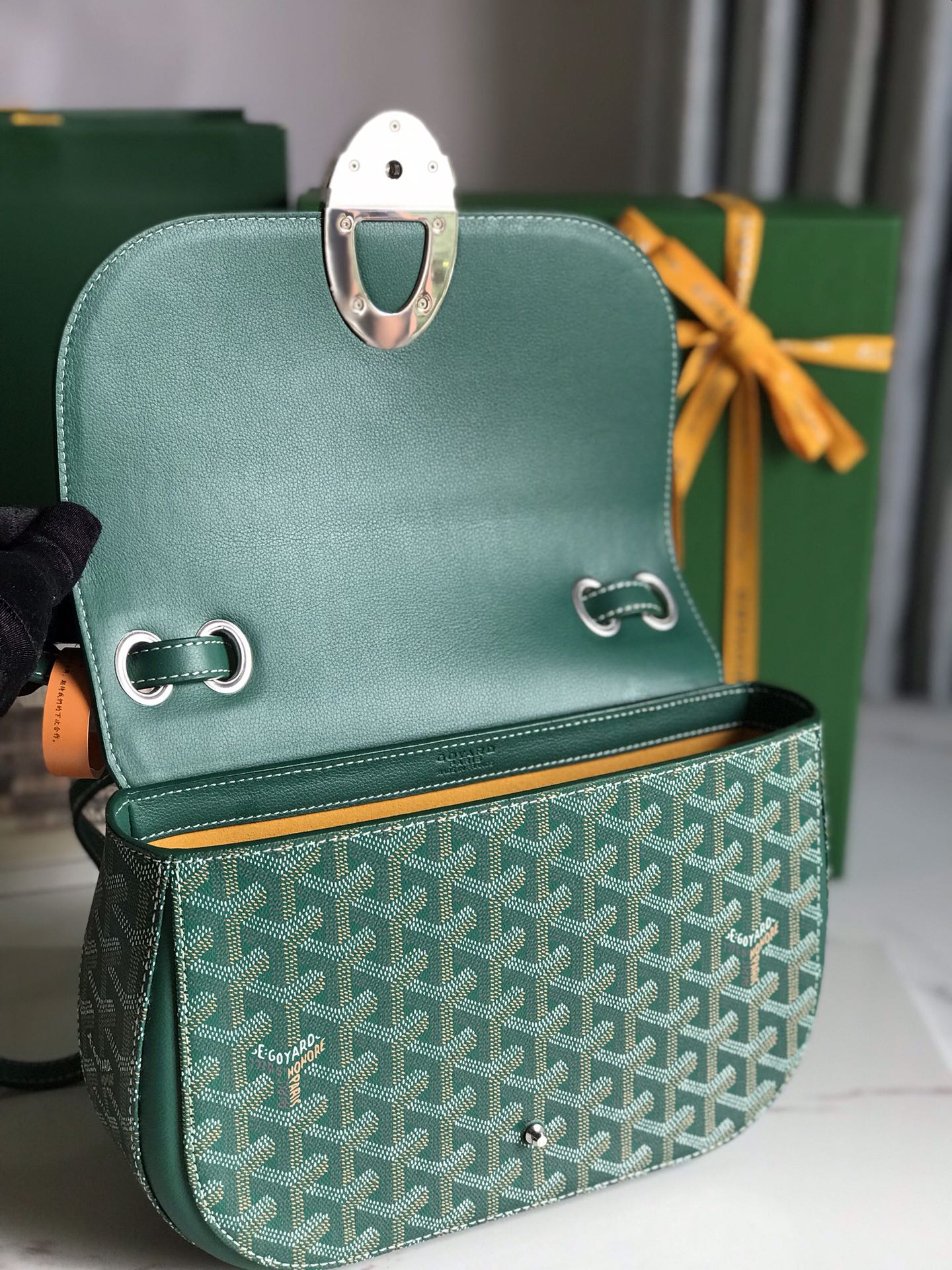 233 BAG 25 IN GREEN CALFKIN AND GOYARDINE CANVAS