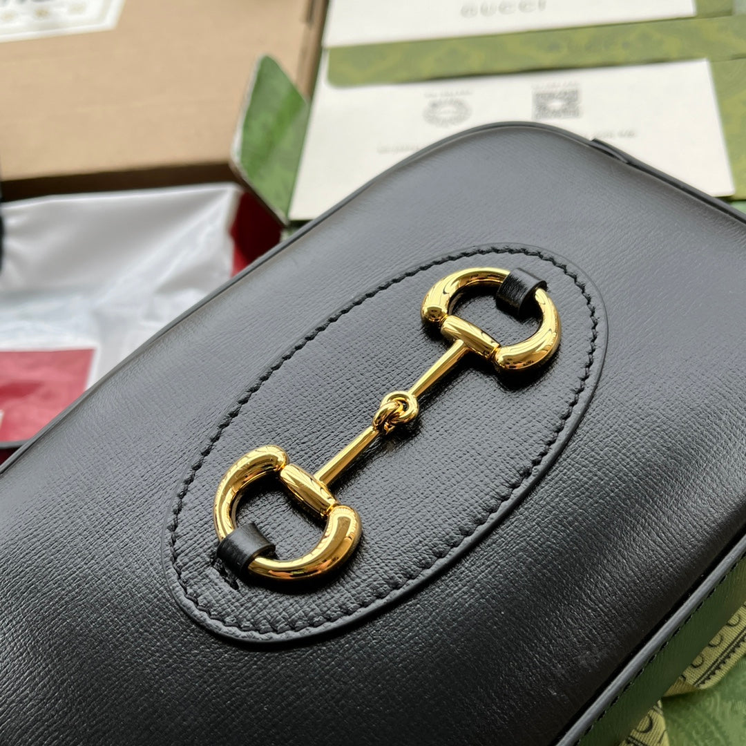 HORSEBIT 1955 SMALL CAMERA BAG 20 IN BLACK CALFSKIN