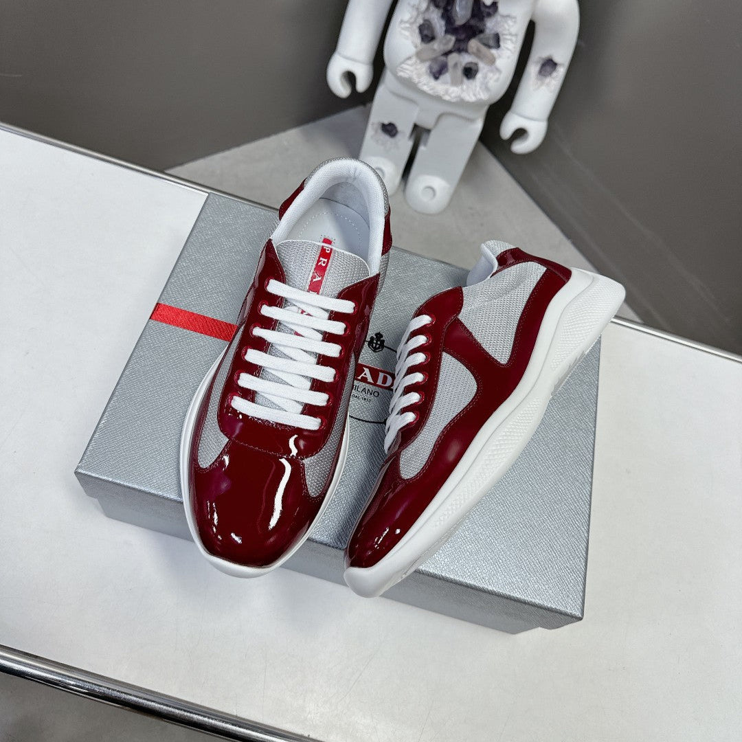PRADA SNEAKERS IN BURDUNDY RED CALFSKIN AND MESH