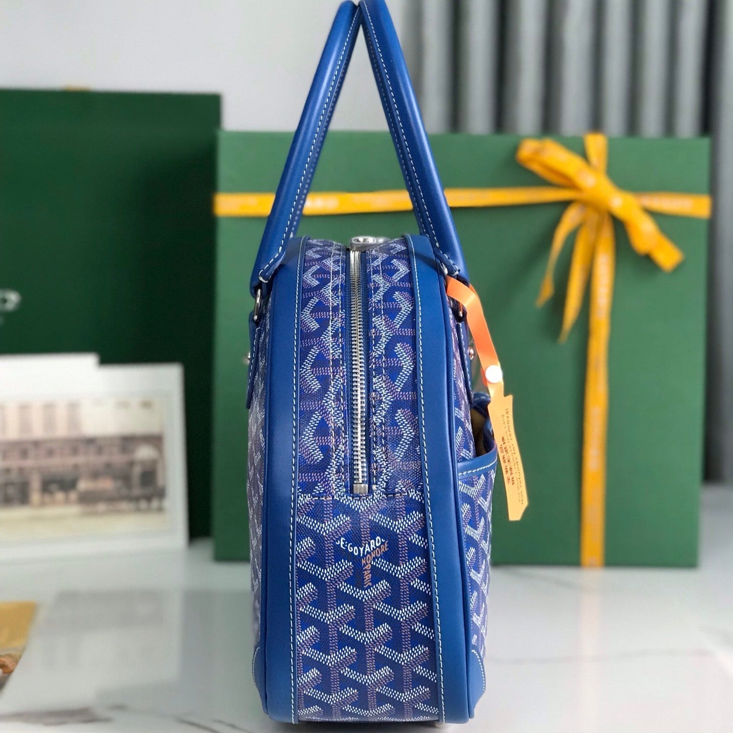 SAINT JEANNE BAG 35 IN AZURE BLUE GOYARDINE CANVAS AND CALFSKIN