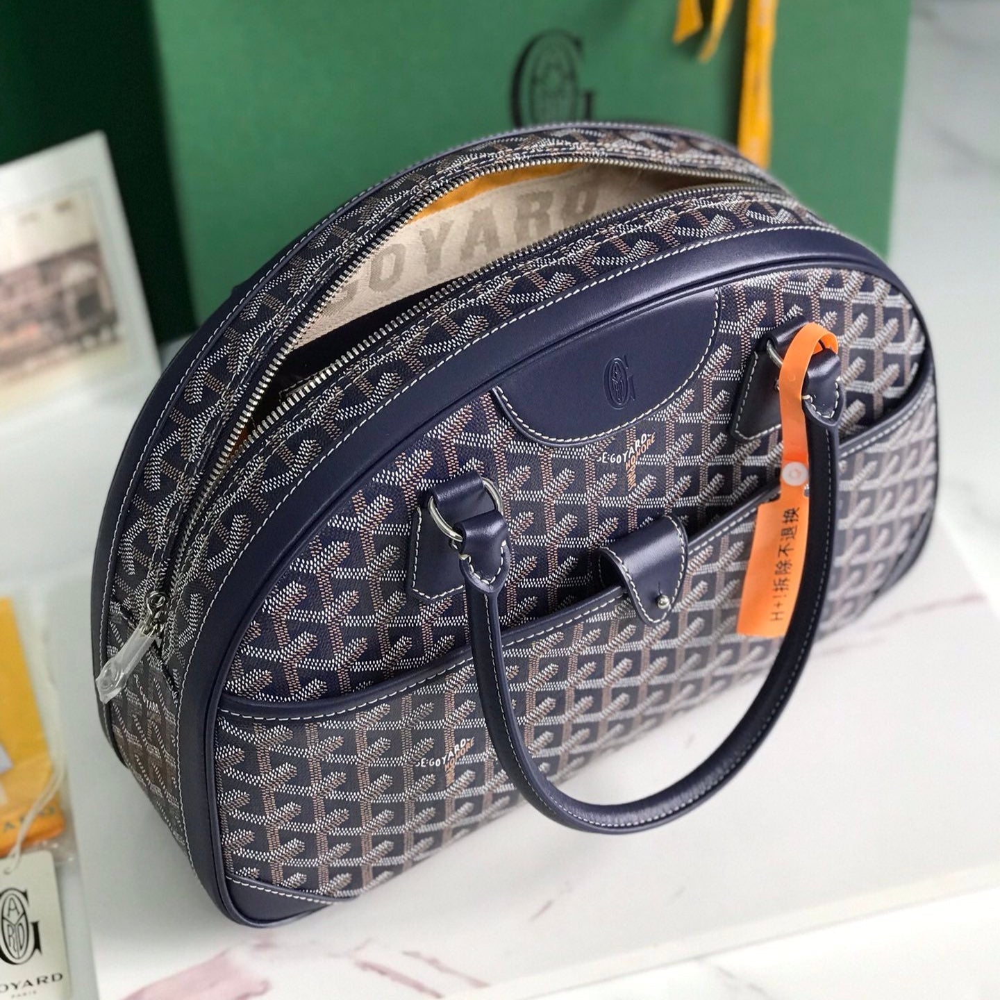 SAINT JEANNE BAG 35 IN OXFORD BLUE GOYARDINE CANVAS AND CALFSKIN