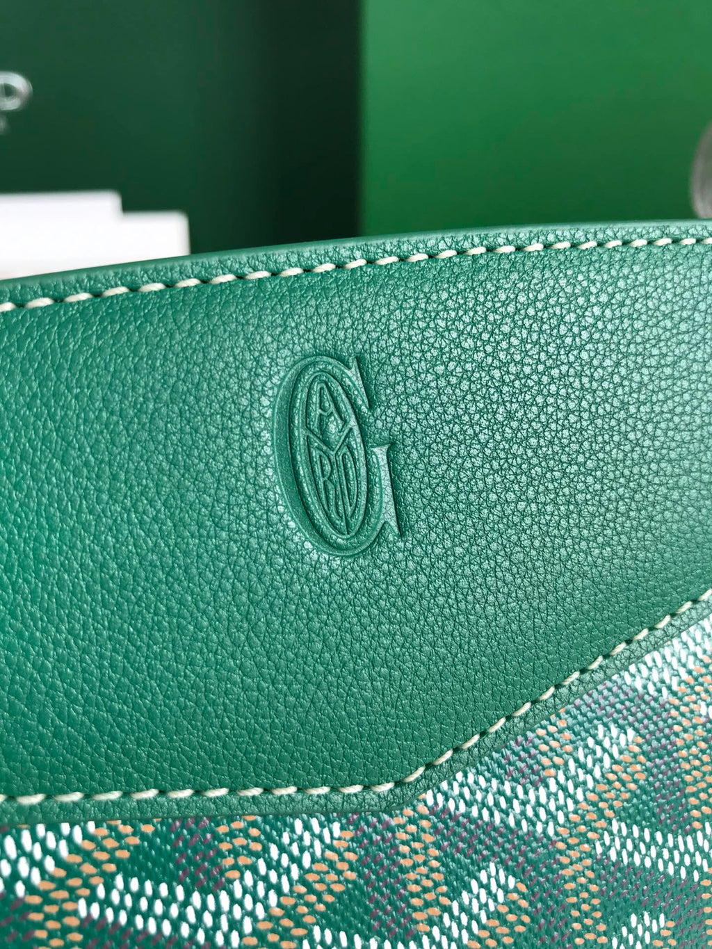 ROUETTE STRUCTURÉ MINI BAG 21 IN GREEN GOYARDINE CANVAS AND CALFSKIN