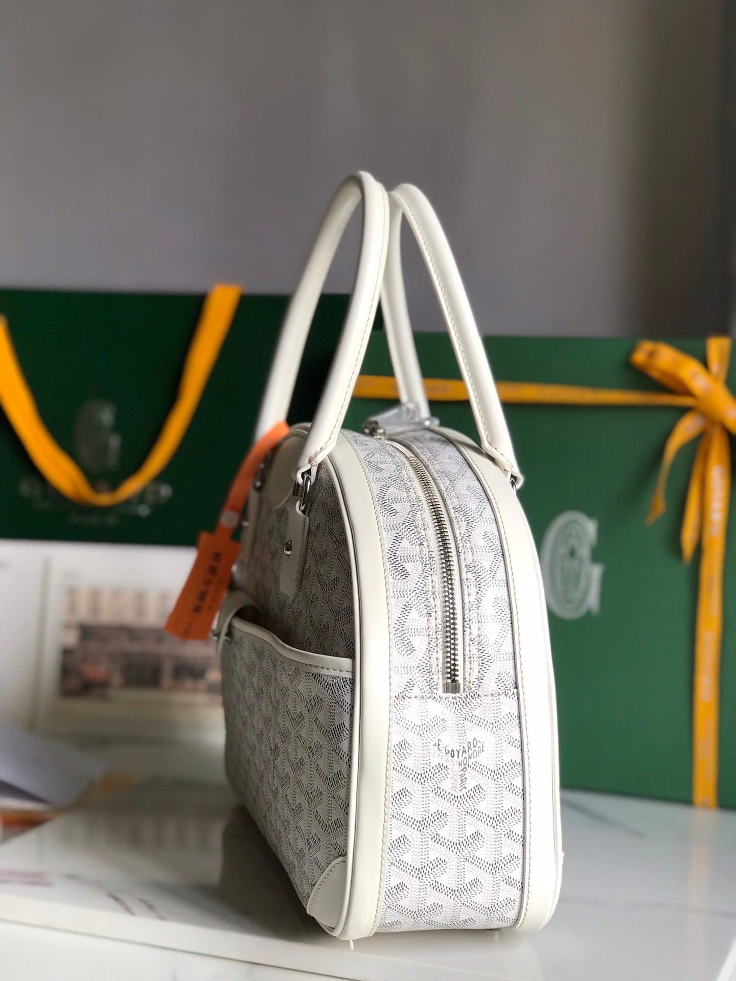 SAINT JEANNE BAG 35 IN WHITE GOYARDINE CANVAS AND CALFSKIN