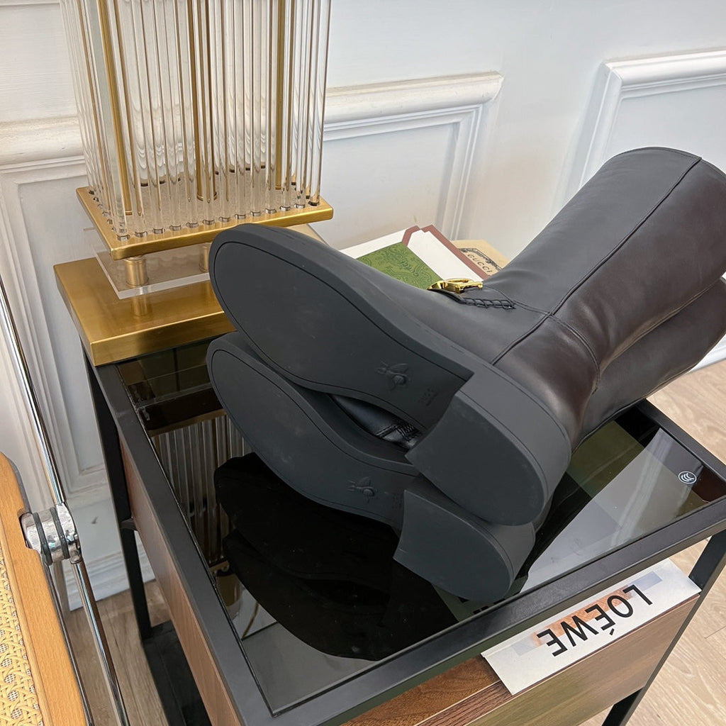 GG CLASSIC LOGO KNEE HIGH BOOTS IN BLACK CALFSKIN