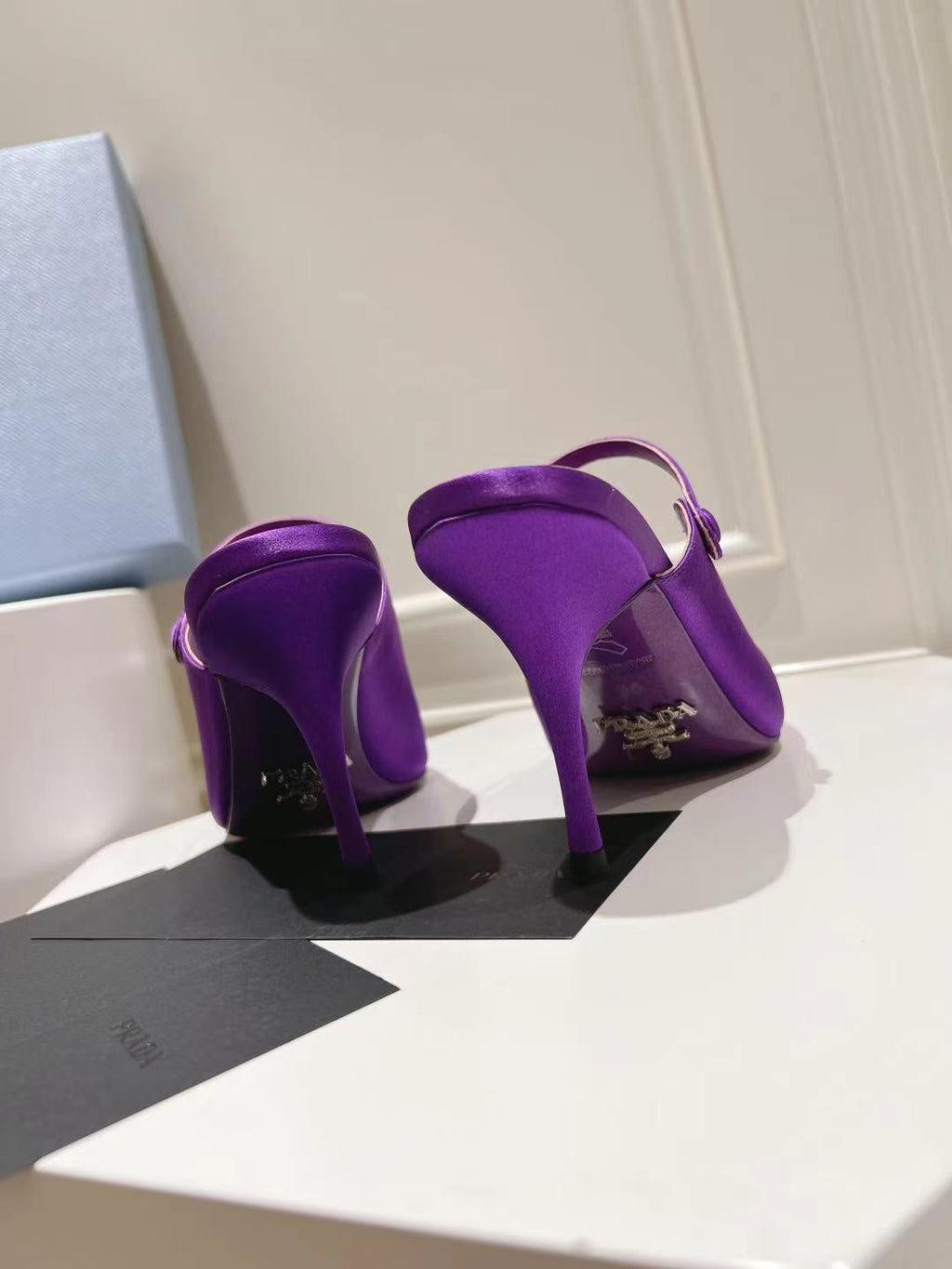 PRA HIGH-HEELED MULES VIOLET SATIN