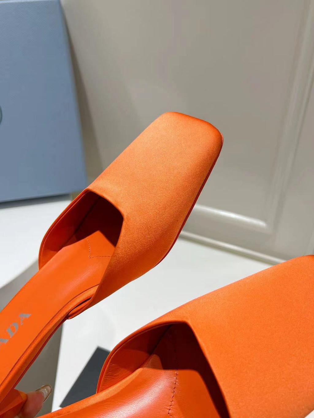 PRA SQUARE TOE MULES BRIGHT ORANGE SATIN