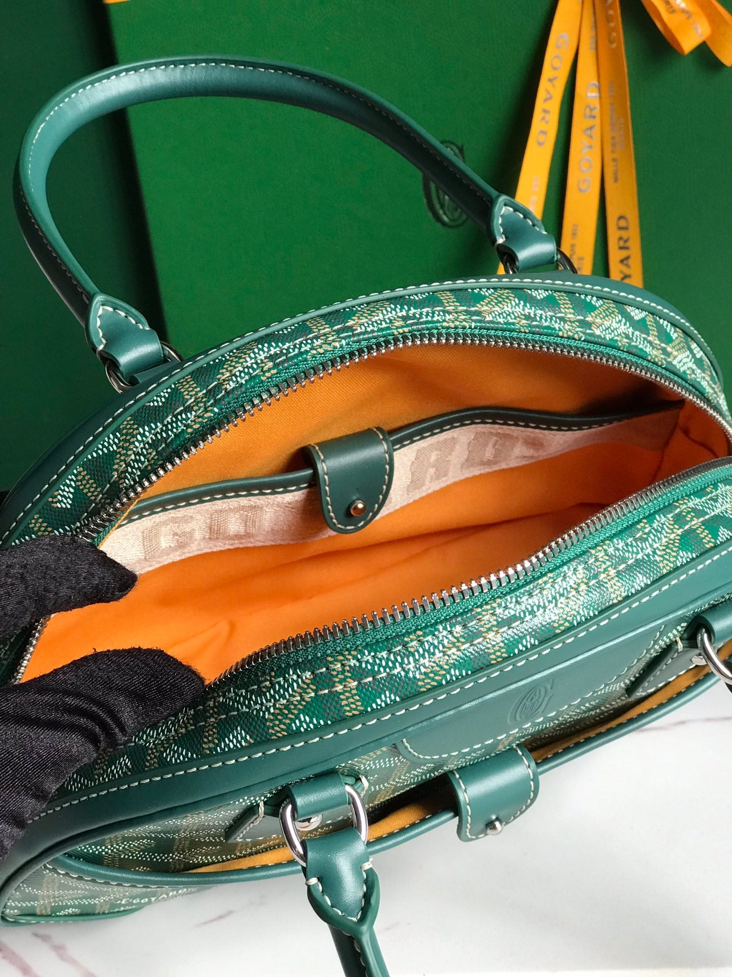 SAINT JEANNE MINI BAG 26 IN GREEN GOYARDINE CANVAS AND CALFSKIN