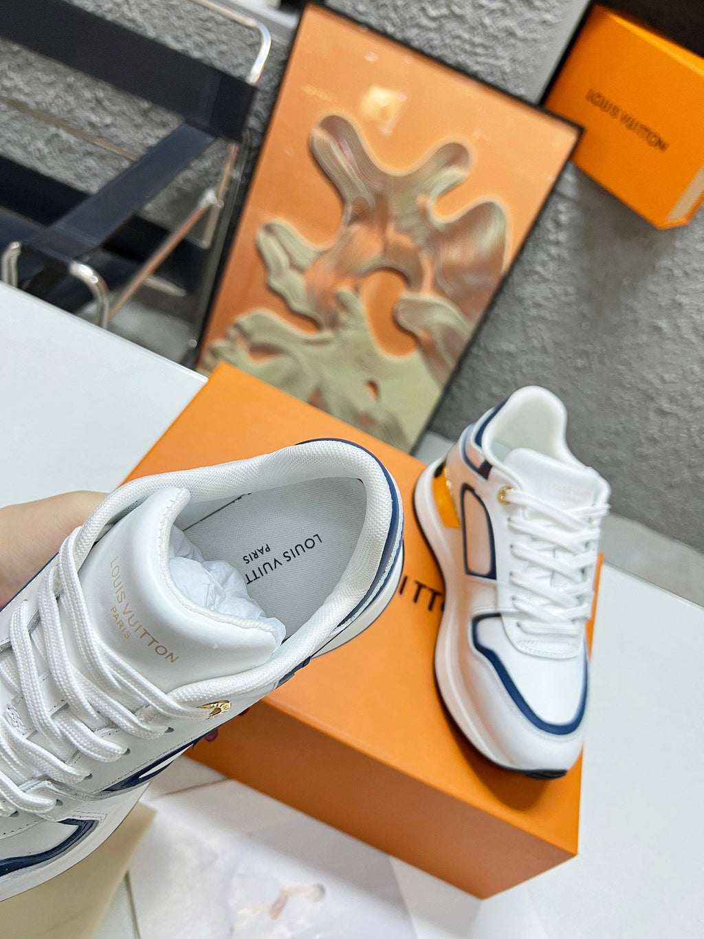 LV WOMEN SNEAKER IN WHITE MIX BLUE CALFSKIN