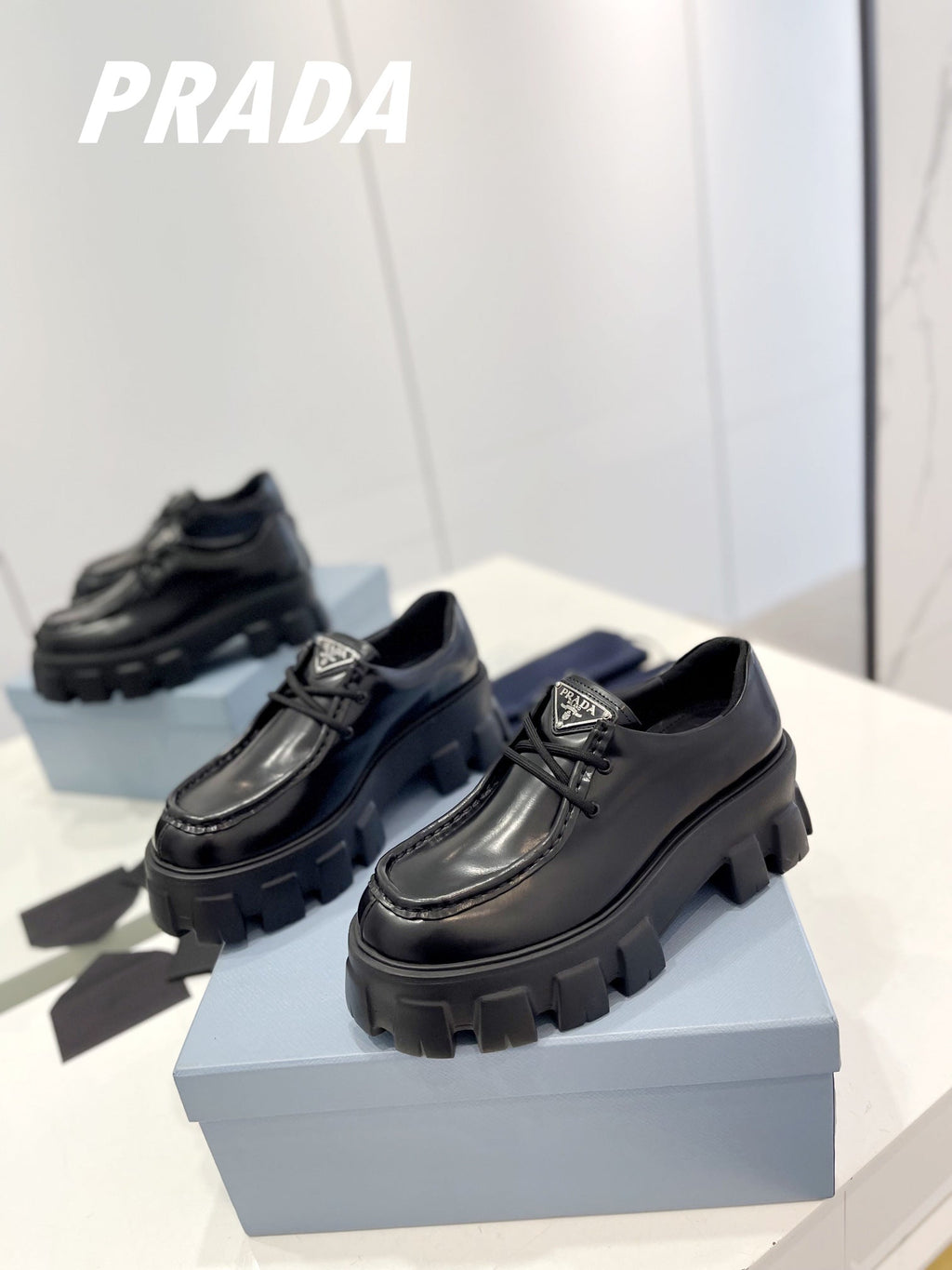 PRA MONOLITH LACE-UP LOAFERS BLACK CALFSKIN