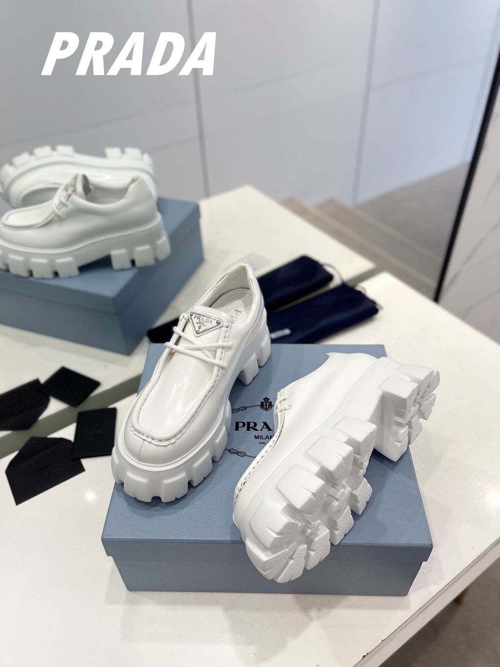 PRA MONOLITH LACE-UP LOAFERS WHITE CALFSKIN