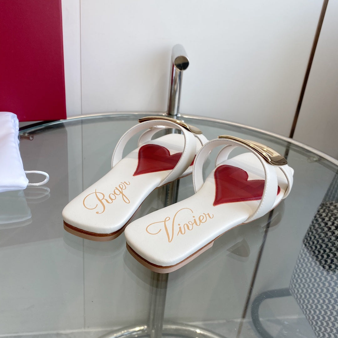 VIV' BY THE SEA LOVE METAL MULES IN WHITE CALFSKIN GOLD BUCKLE