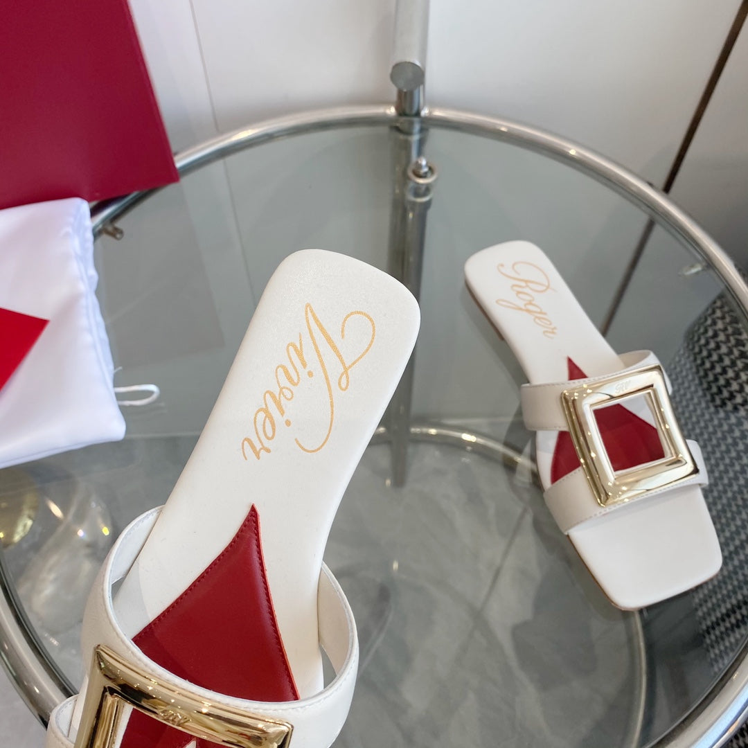 VIV' BY THE SEA LOVE METAL MULES IN WHITE CALFSKIN GOLD BUCKLE