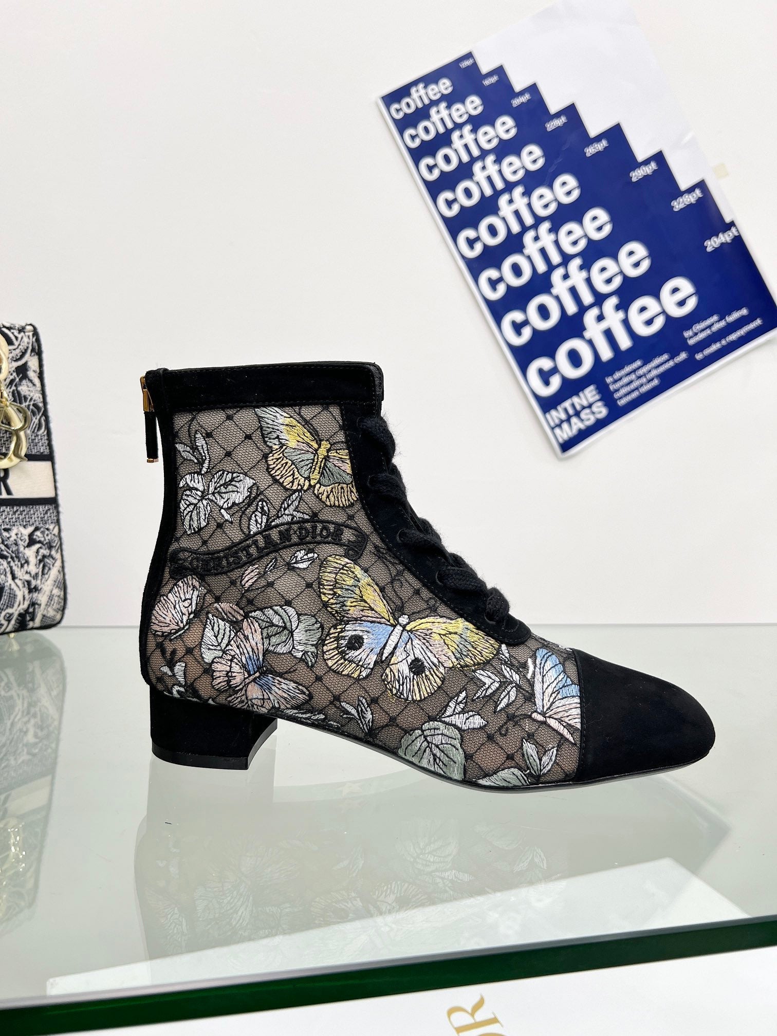 DIOR 25S NAUGHTILY-D ANKLE BOOTS 35 MM IN BLACK MESH TULLE AND SUEDE STYLE 3