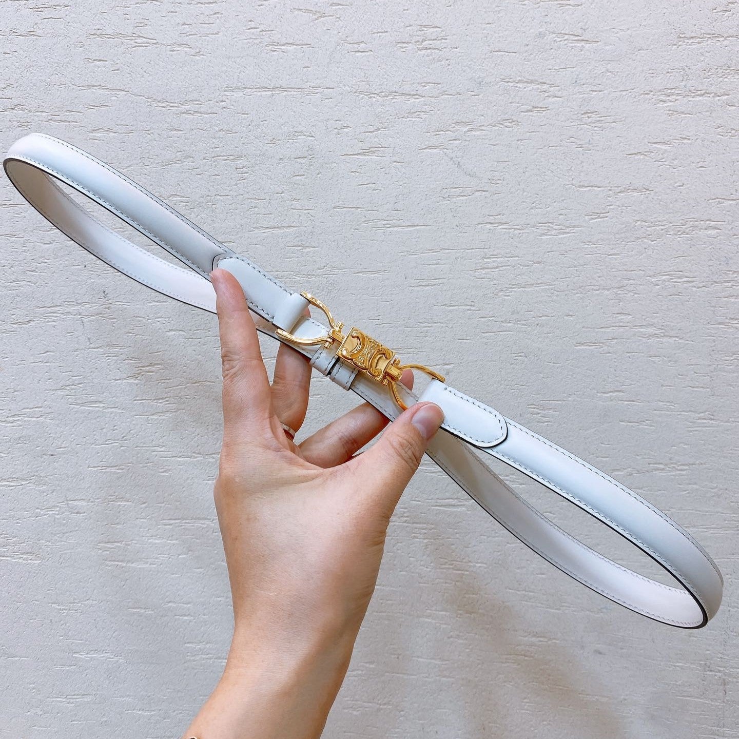 Hook & Loop 20mm TRIOMPHE Logo Square Adjustable Belt White Calfskin Ghw