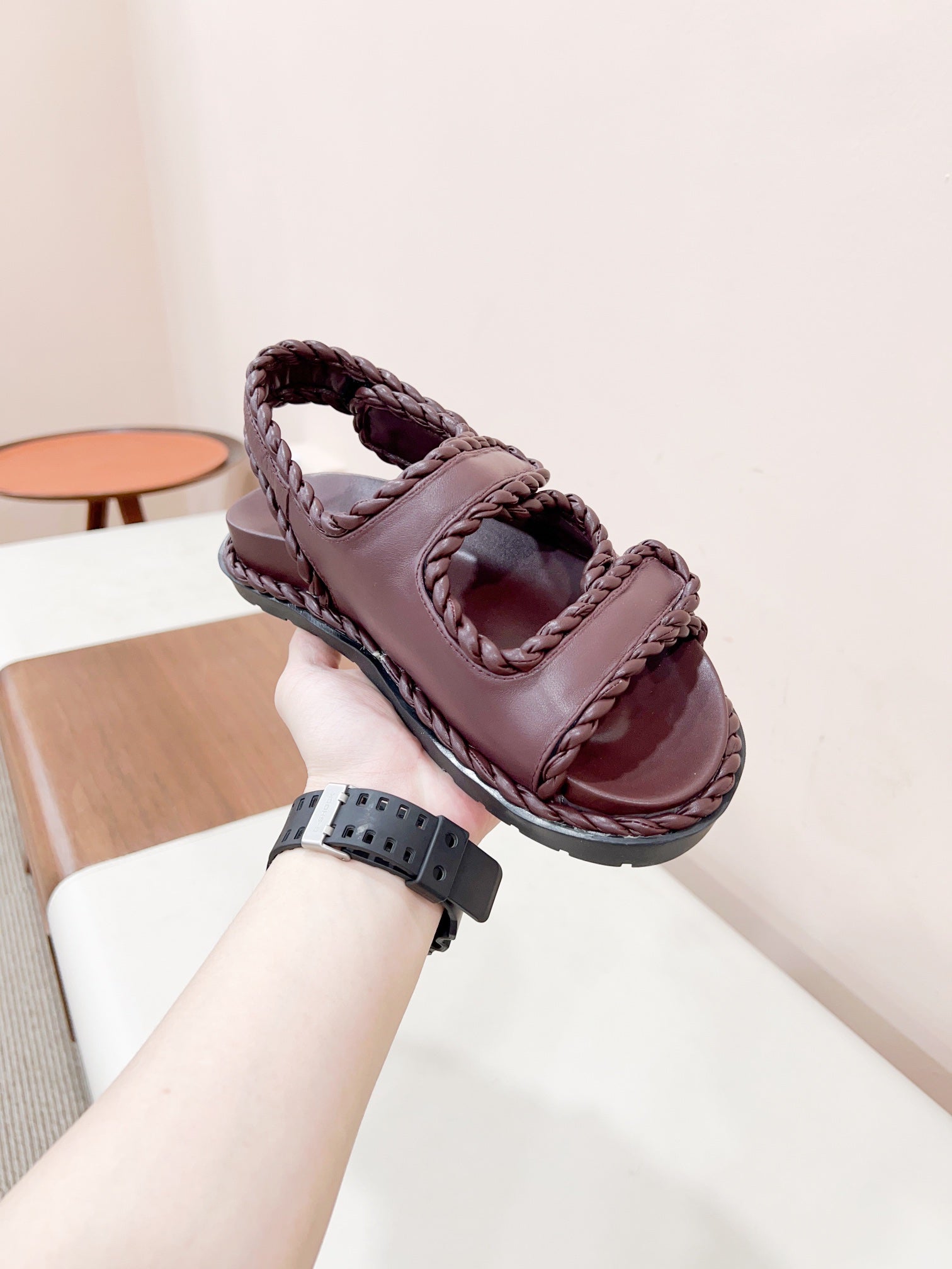 REFINED DAD SANDAL IN WINE RED LAMBSKIN