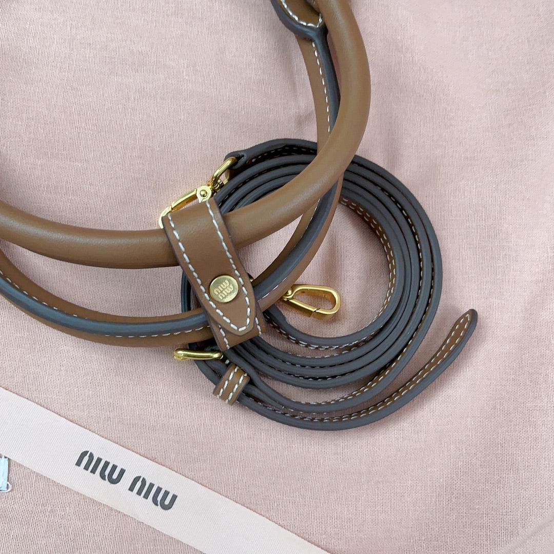 SMALL TOTE BAG 22 IN WHITE CANVAS AND BROWN CALFSKIN TRIM