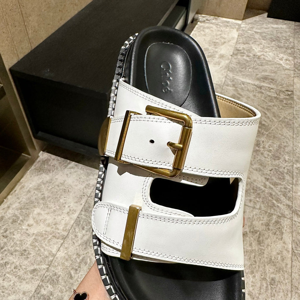 CHLOÉ DAD SANDALS IN WHITE CALFSKIN WITH GOLD HARDWARE