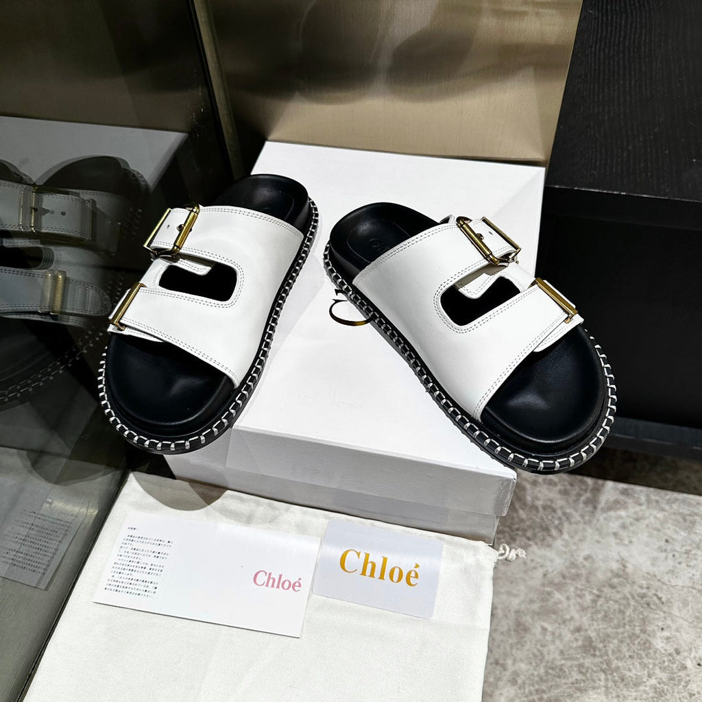 CHLOÉ DAD SANDALS IN WHITE CALFSKIN WITH GOLD HARDWARE