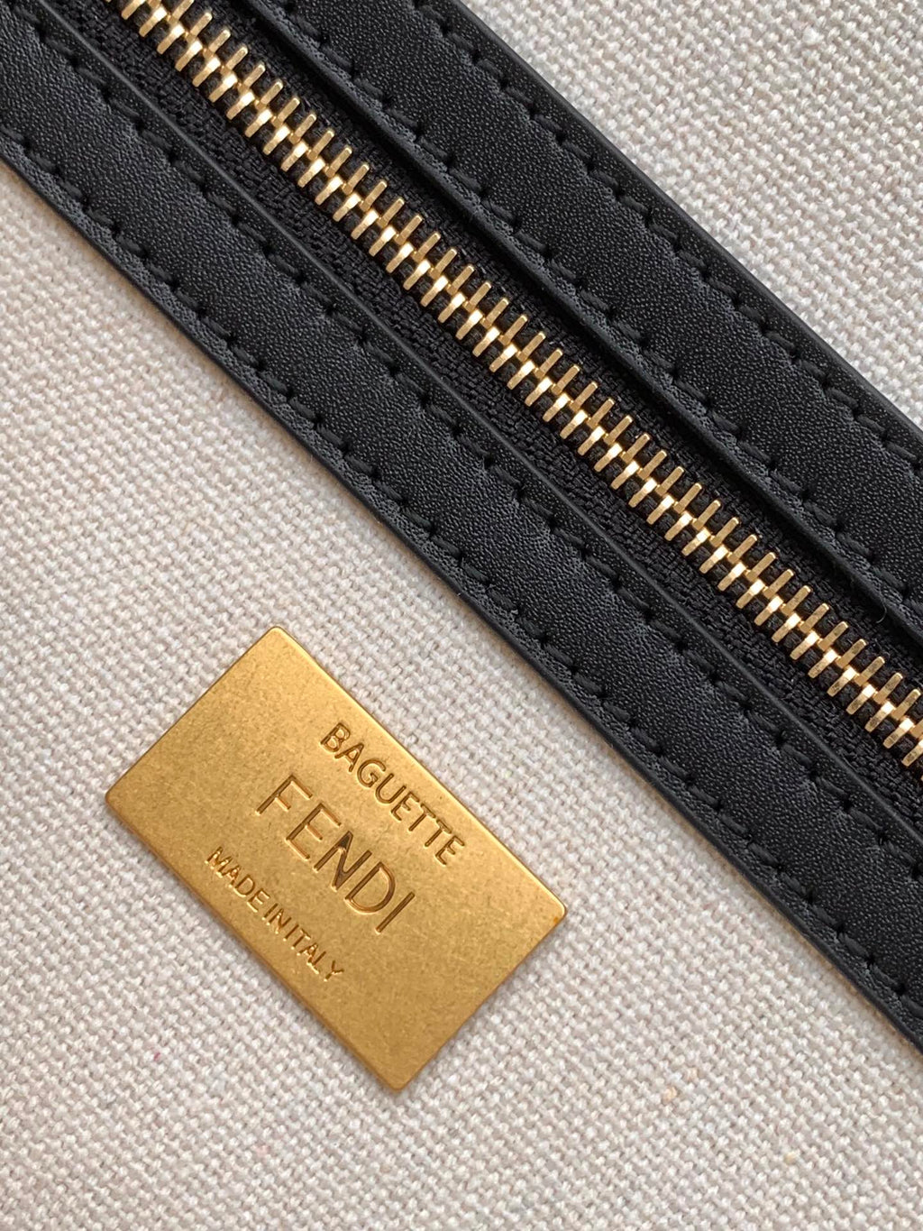 Fend Baguette Black White Brown Orange Canvas Bag 27 with FF Embroidery Ghw