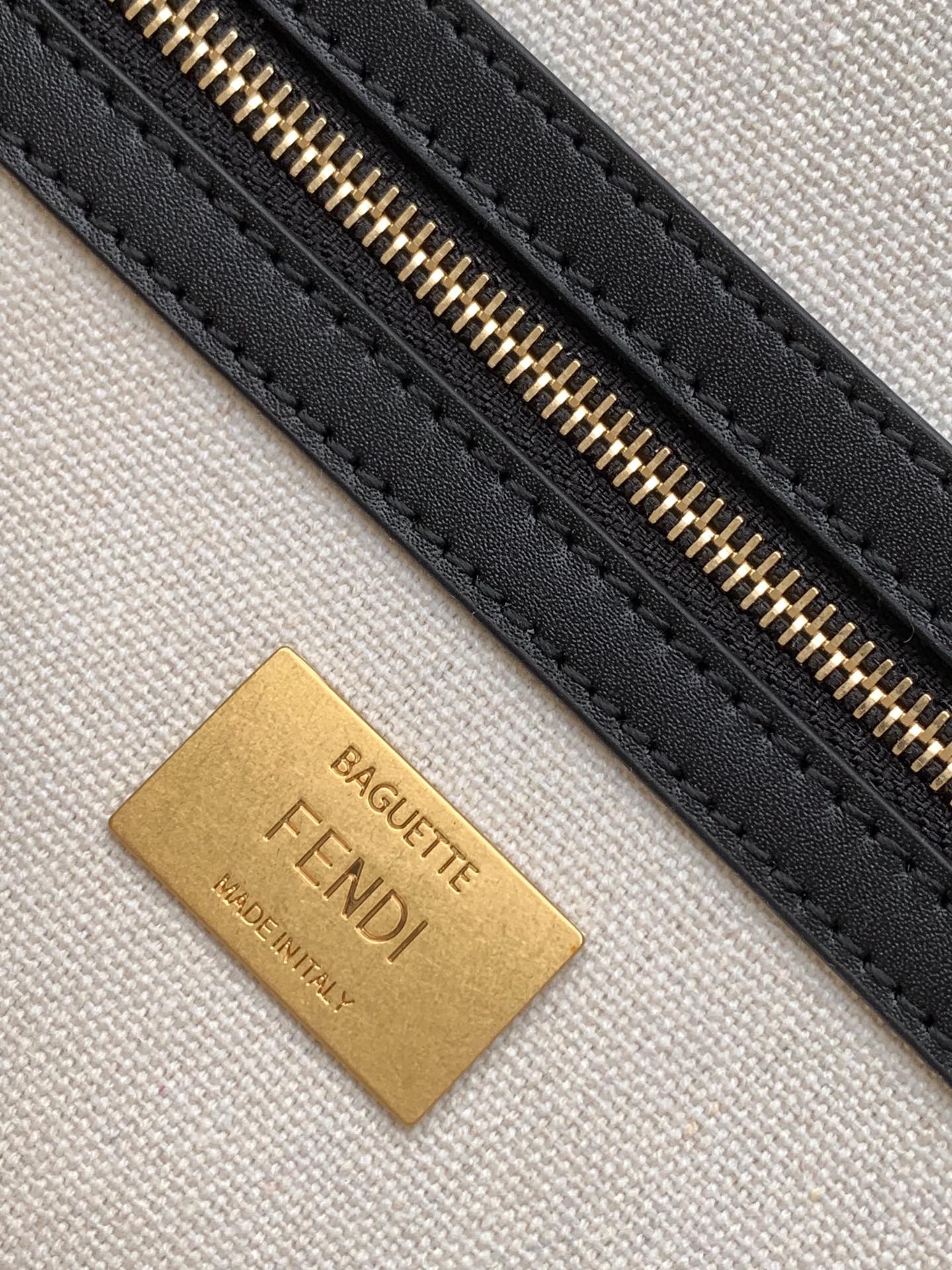 Fend Baguette Black White Brown Orange Canvas Bag 27 with FF Embroidery Ghw