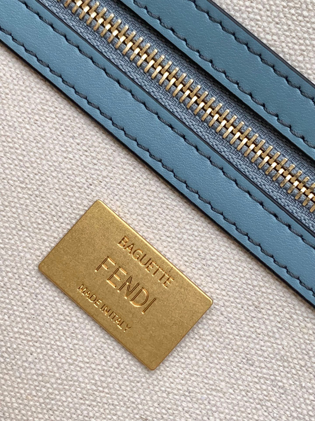 Fend Baguette Sky Blue and Multicolour Canvas Bag 27 with FF Embroidery Ghw