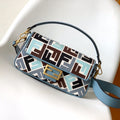 Fend Baguette Sky Blue and Multicolour Canvas Bag 27 with FF Embroidery Ghw