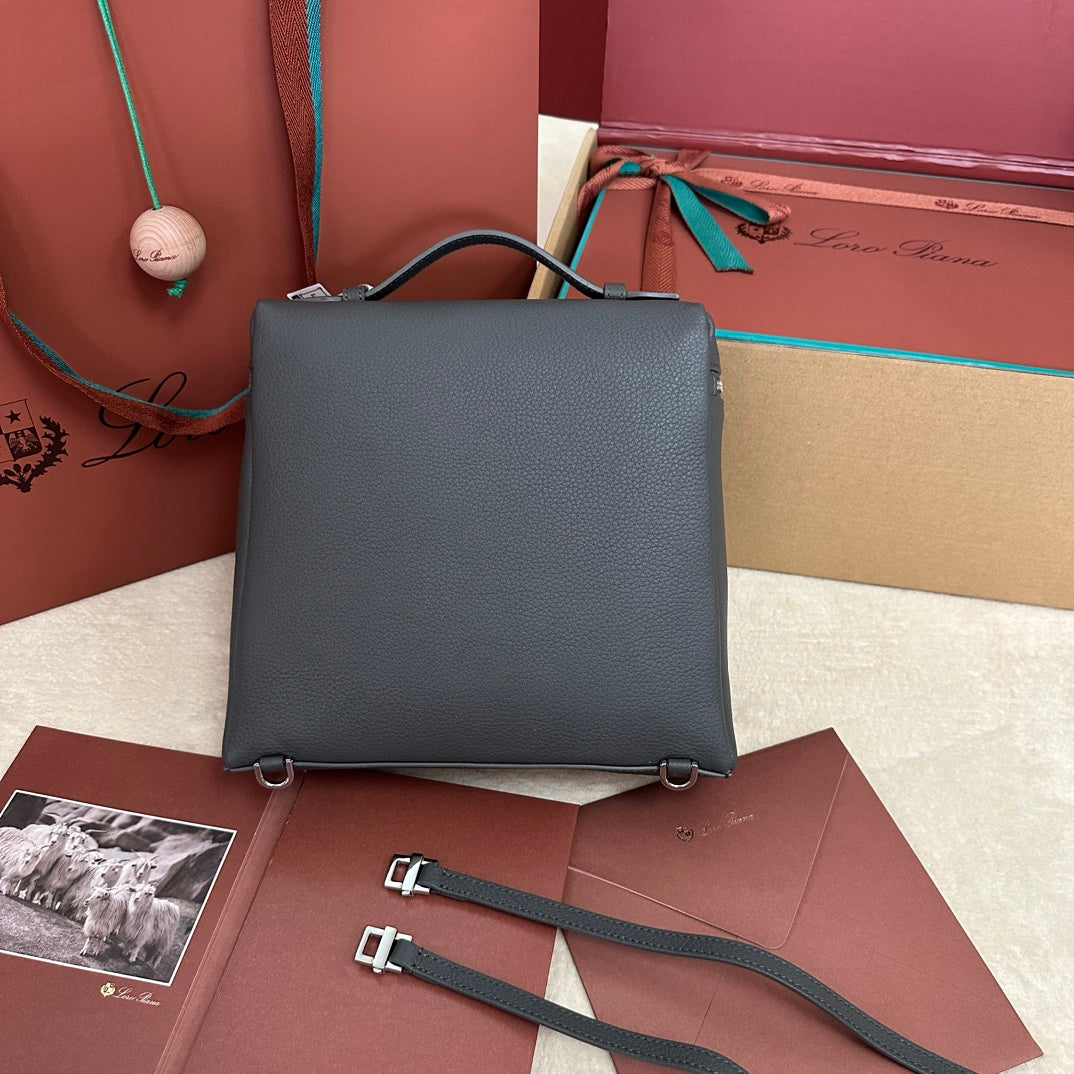 EXTRA POCKET BACKPACK L23.5 IN GRAY CALFSKIN WITH SILVER HARDWARE