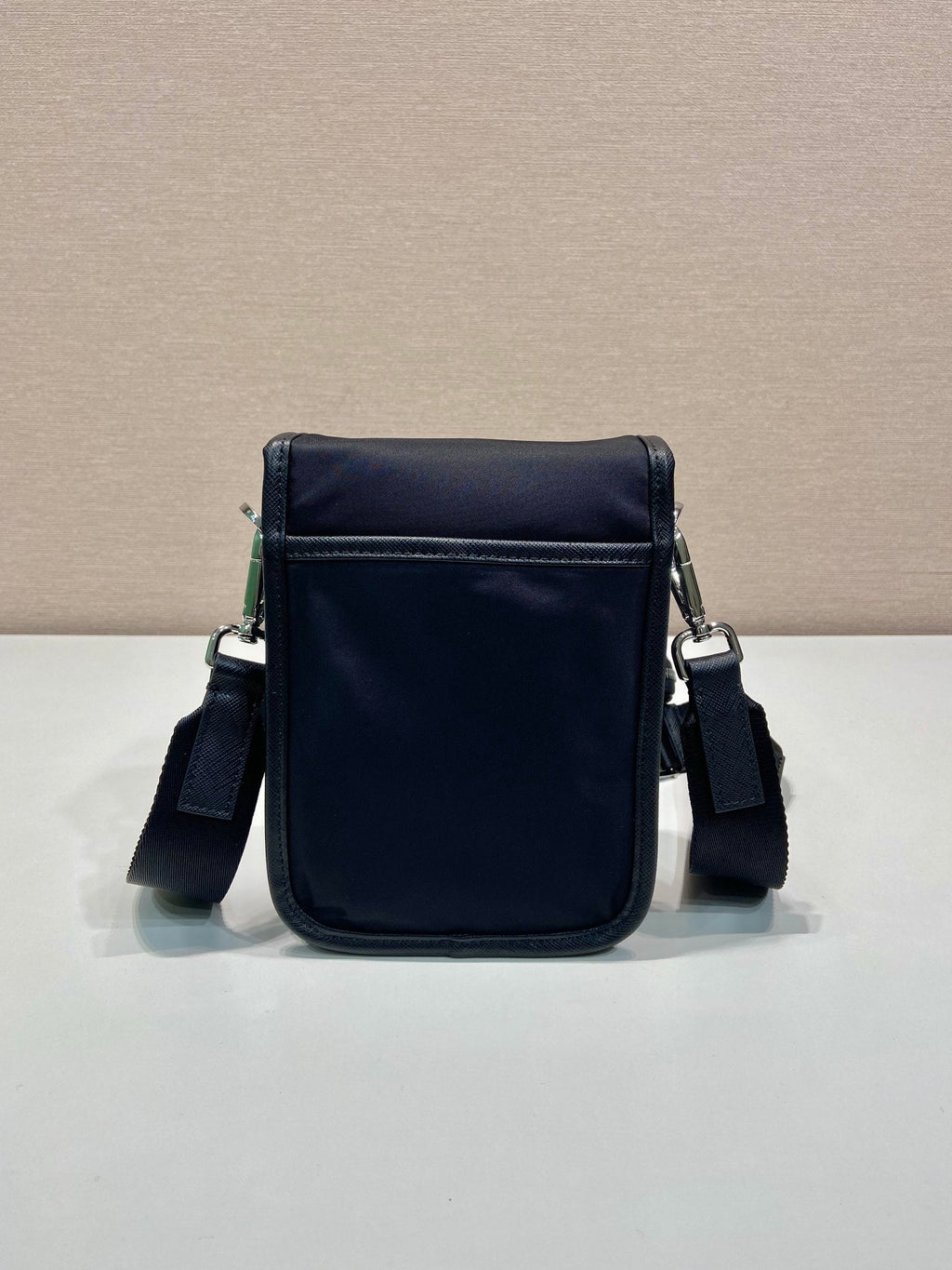 PHONE BAG 19 IN BLACK RE-NYLON AND SAFFIANO LEATHER TRIM