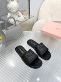 Slippers Black Leather With Sedge Straps