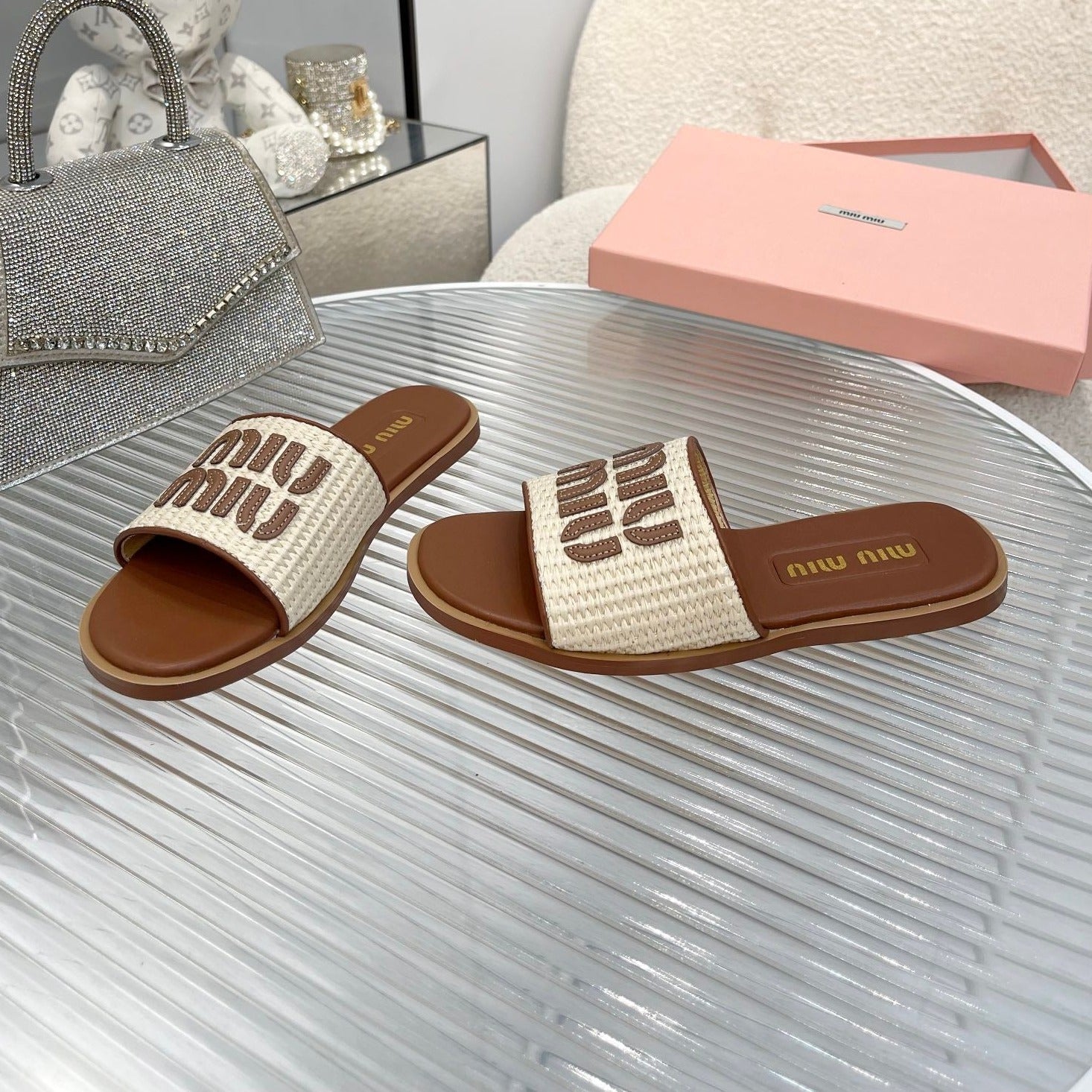 Slippers Brown Leather With Sedge Straps